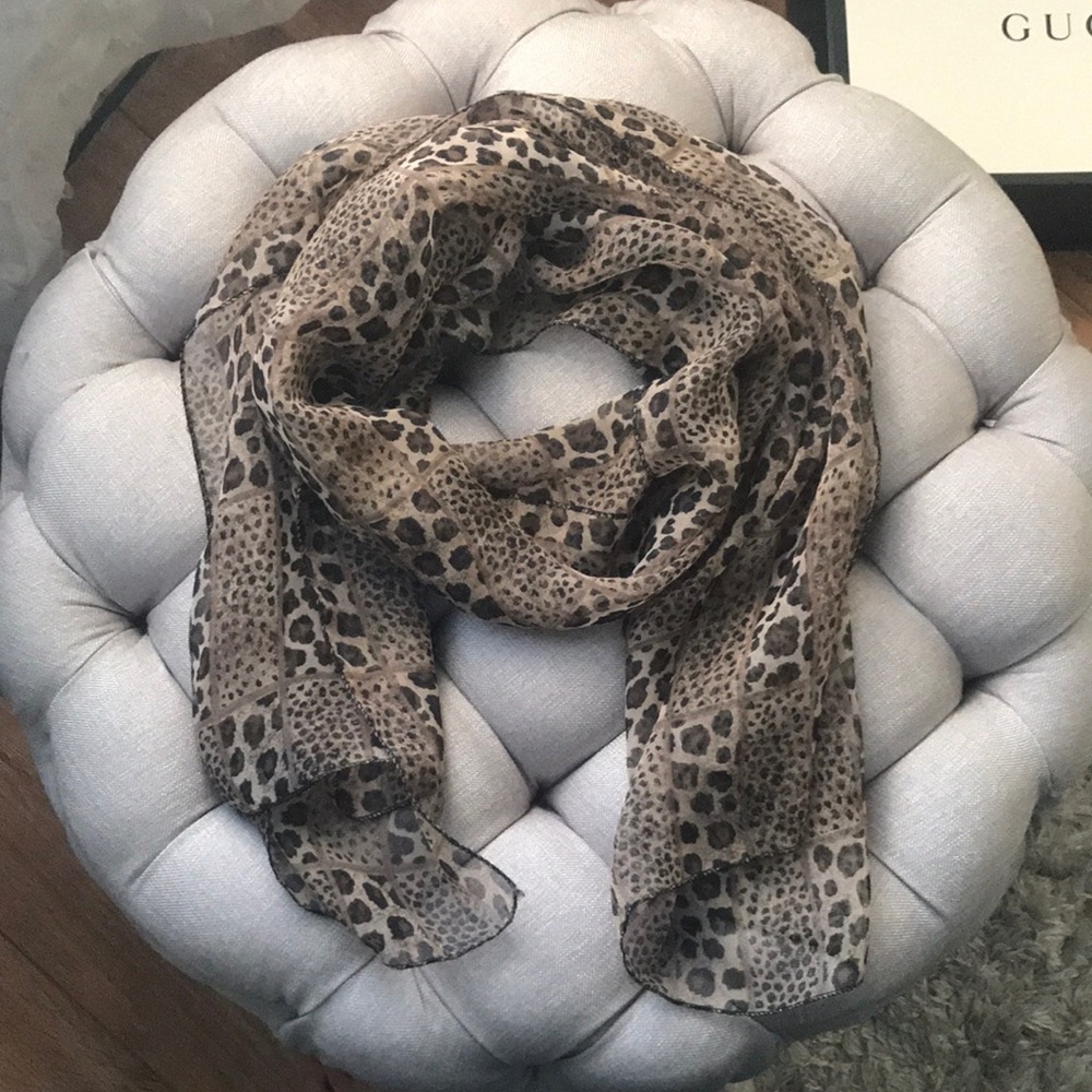 Leopard Print Sheer Scarf Brown Black Lightweight Animal Print